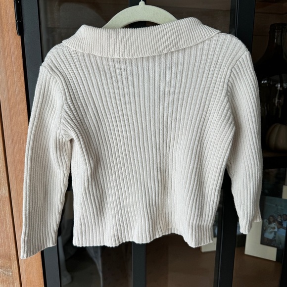 H&M kids cardigan sweater ribbed cotton top button down collar beige toddler - Picture 2 of 7